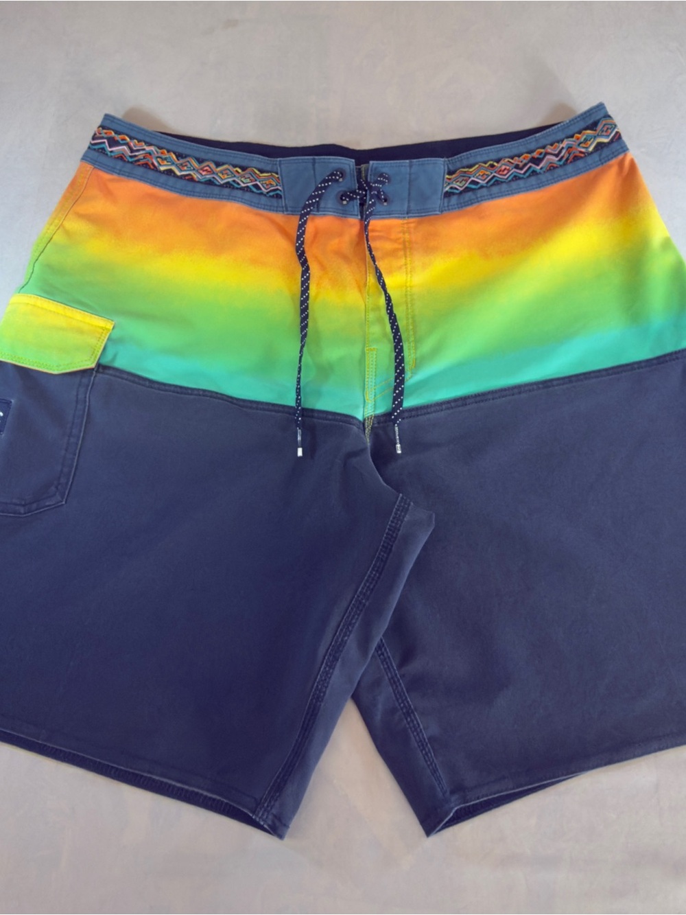 Billabong Men's Navy Board Shorts with Rainbow Waist Panel